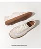 Men's Old Money Style Low-Top Breathable Cowhide Spliced Linen White Skate & Running Shoes
