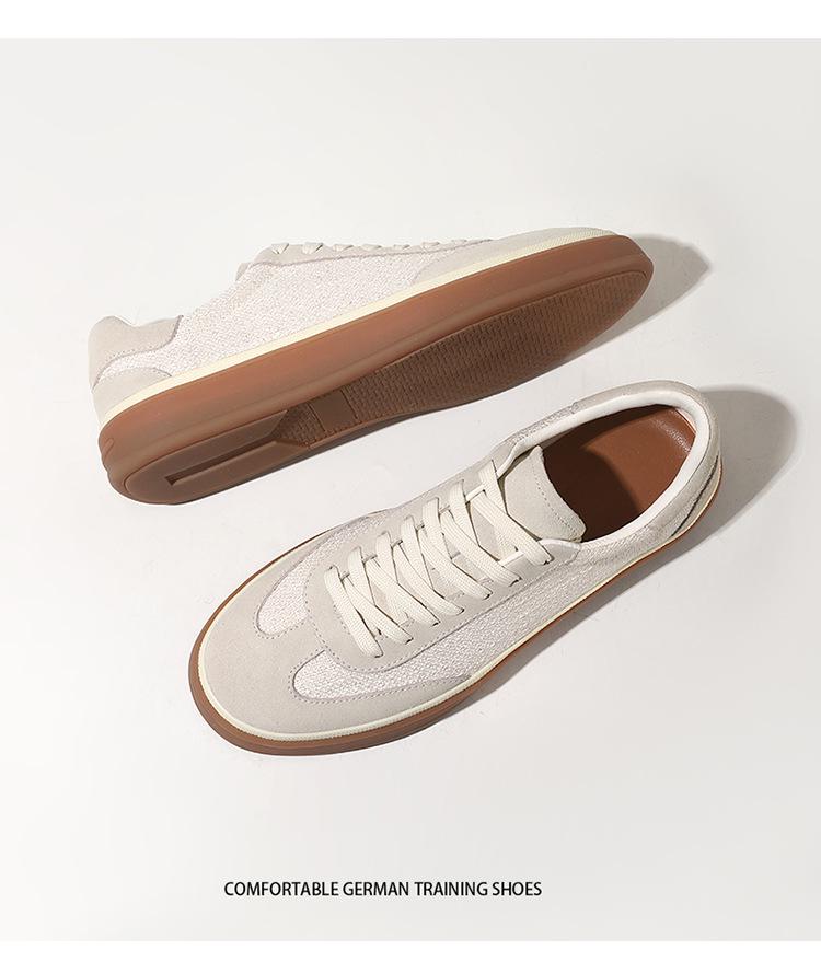 Men's Old Money Style Low-Top Breathable Cowhide Spliced Linen White Skate & Running Shoes