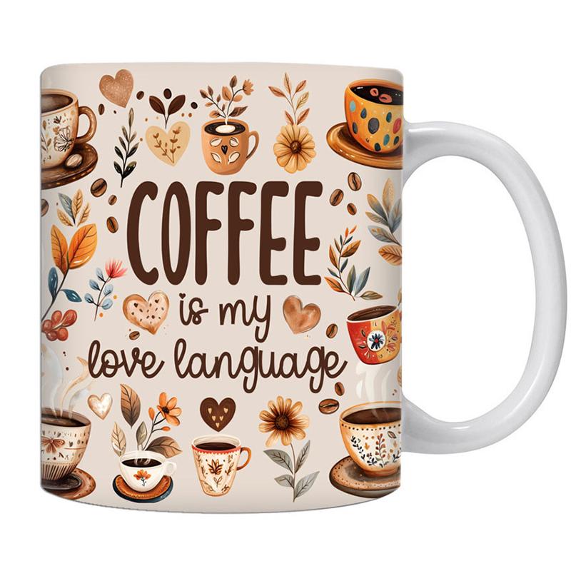 

11 унций Кофе - мой язык любви Керамическая кофейная кружка Чайная кружка Элемент атмосферы Кофейные кружки Идеальный подарок для любителей кофе