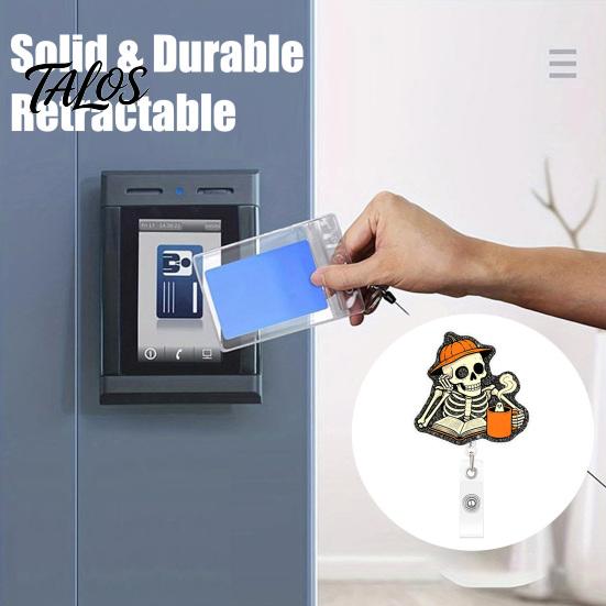 Personalized Badge Holder Halloween Retractable Reel, Skeleton And Pumpkin Design, Acrylic ID Card Office Id with Sturdy Metal Clip for Nurses