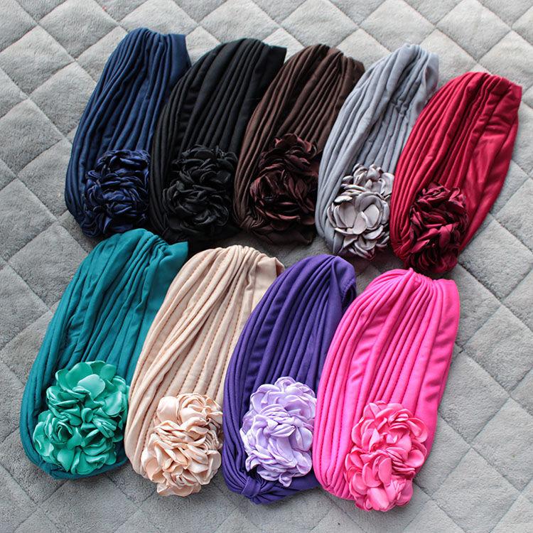 Spring and Summer Sweet Big Flower Headgear Retro Pullover Hat Female Dancing Confinement White Hair Headgear Travel Headscarf Hat