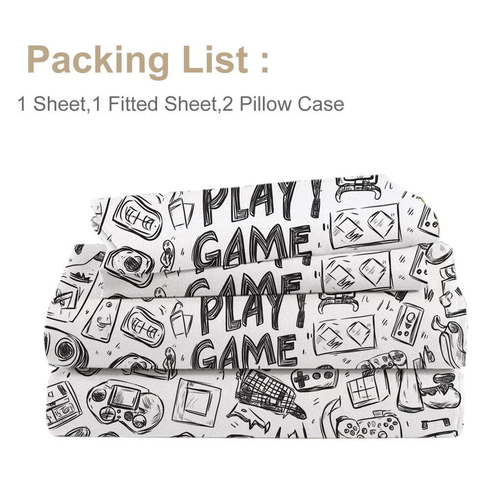 Black Line Game 4 Piece Bed Sheet Set, Including 1 Flat Bed Sheet, 1 Extra Large Bed Sheet, 2 Pillowcases (Minimalist, Text)