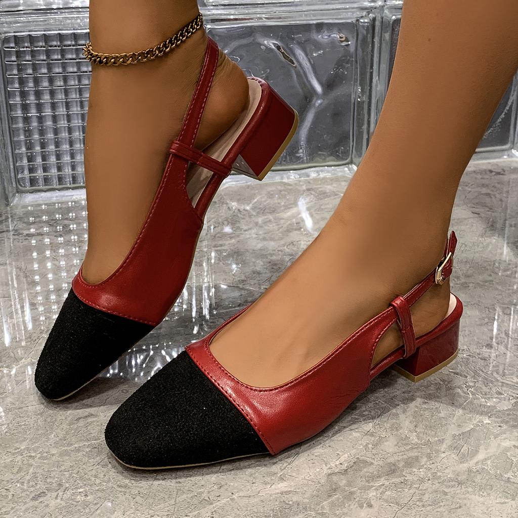 New Summer Women's Sandals Elegant Medium Heel Toe Mules Comfortable Office Women's Shoes Buckle Heels Dress Shoes