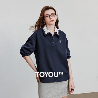 Women's Cotton Color-block Sweatshirt with Poppy Embroidery