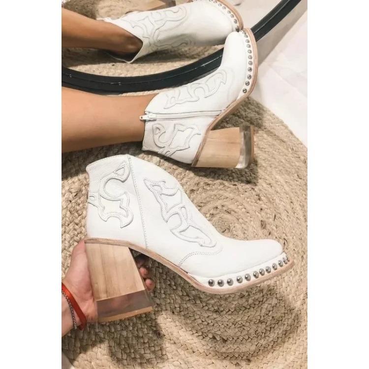 

Новий Дизайн Осінь Зима Жіночі Ботильйони Вишиті Вінтажні Кришталеві Прозорі Високі Підбори Модні Шкіряні Чоботи Великий Розмір 43 37