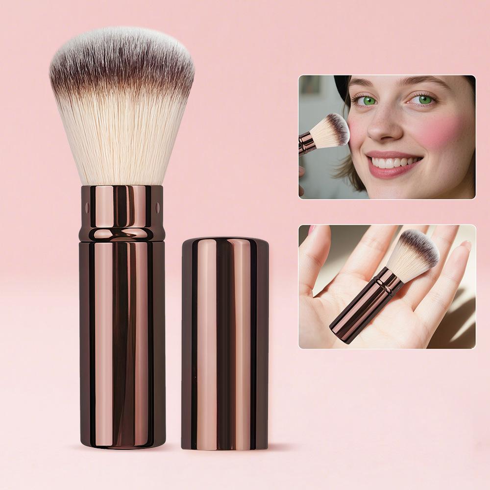 Portable Foundation Make-up Brush with Retractable Aluminum Tube  Cover Soft Bristles for Face Concealing and Seamless Brushing