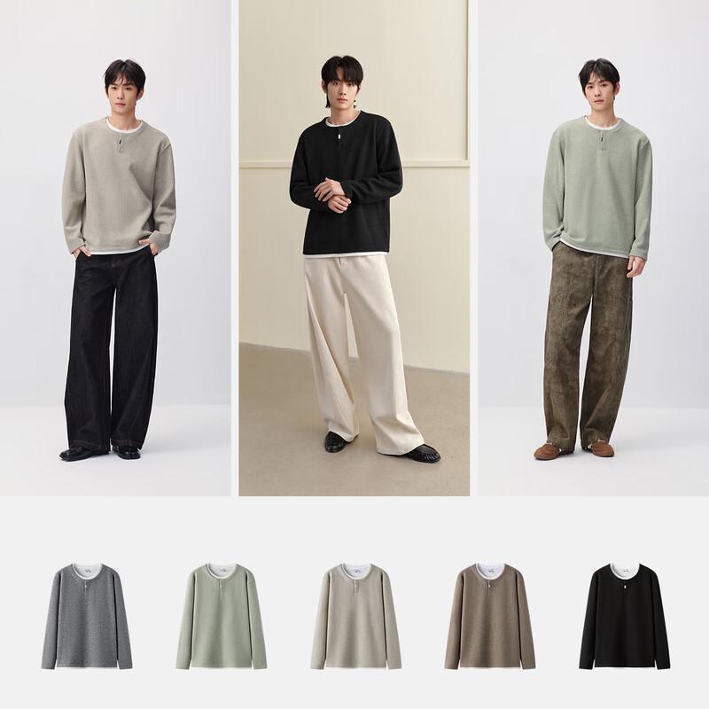 Semir Men's Winter Faux Two-Piece Crew Neck Knit Sweatshirt