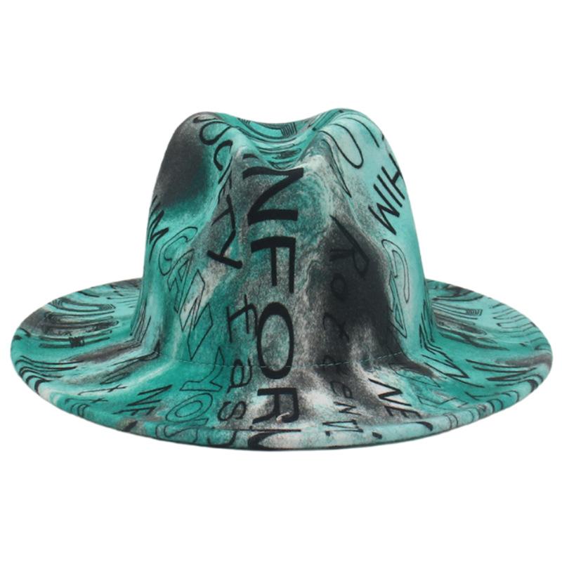

Men S And Women S Trend Graffiti Colorful Pattern Print Clown Big Brim Woolen Hat Jazz Top Hat Hat M（56-58cm）