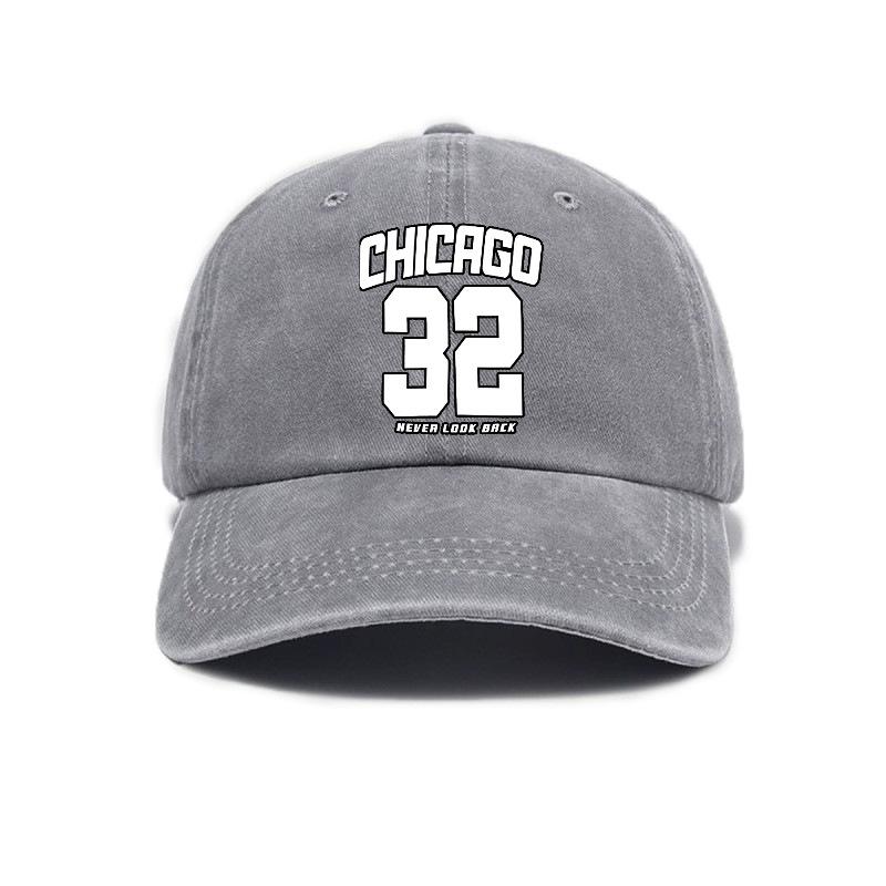 No. 32 printed washed and distressed soft top sun visor baseball cap unisex versatile hat серый