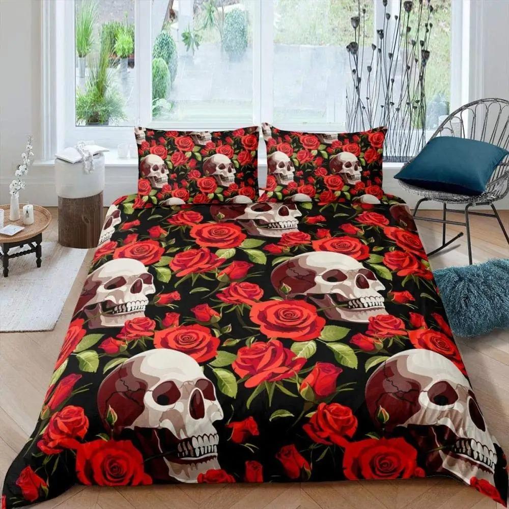 

Yelow Sugar Skul Print Home Beding Set Soft Duvet Cover Pilowcase Microfiber King Quen Double Twin Polyester Comfortable Quilt Cover Set 135*200cm Eu-Single