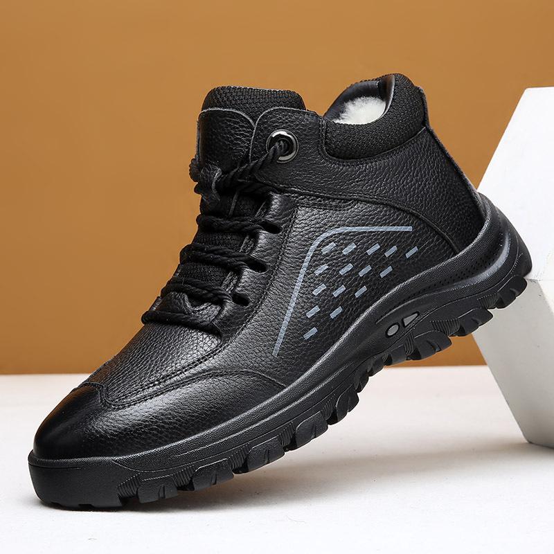 

Зимние мужские ботинки теплые уличные мужские зимние ботинки из натуральной кожи уличные резиновые мужские повседневные кроссовки рабочие мотоциклетные ботинки 10 чёрный