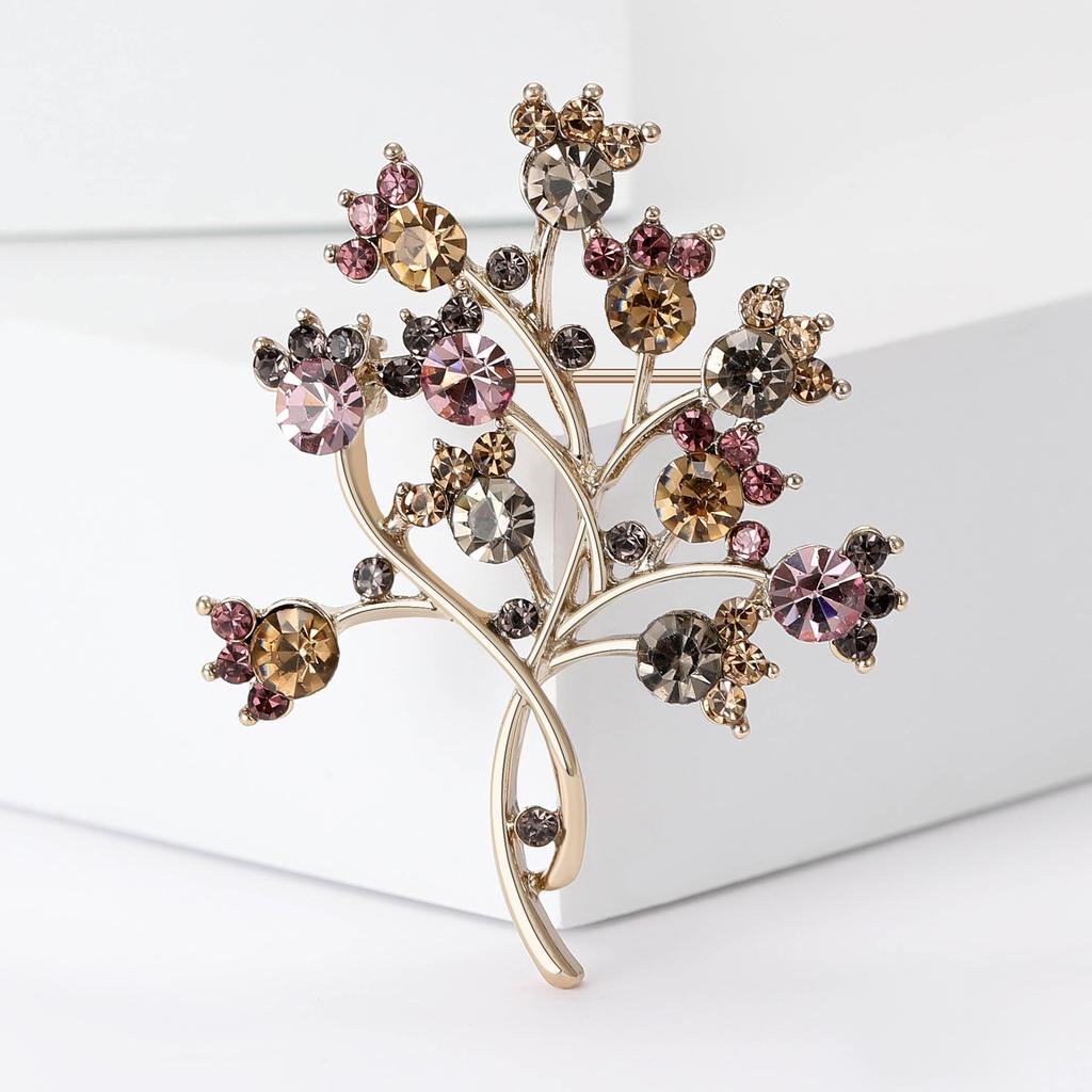 Fashion Retro Rhinestone Big Tree Brooch, Niche High-End Women'S Clothing Accessories Corsage Plant Pin