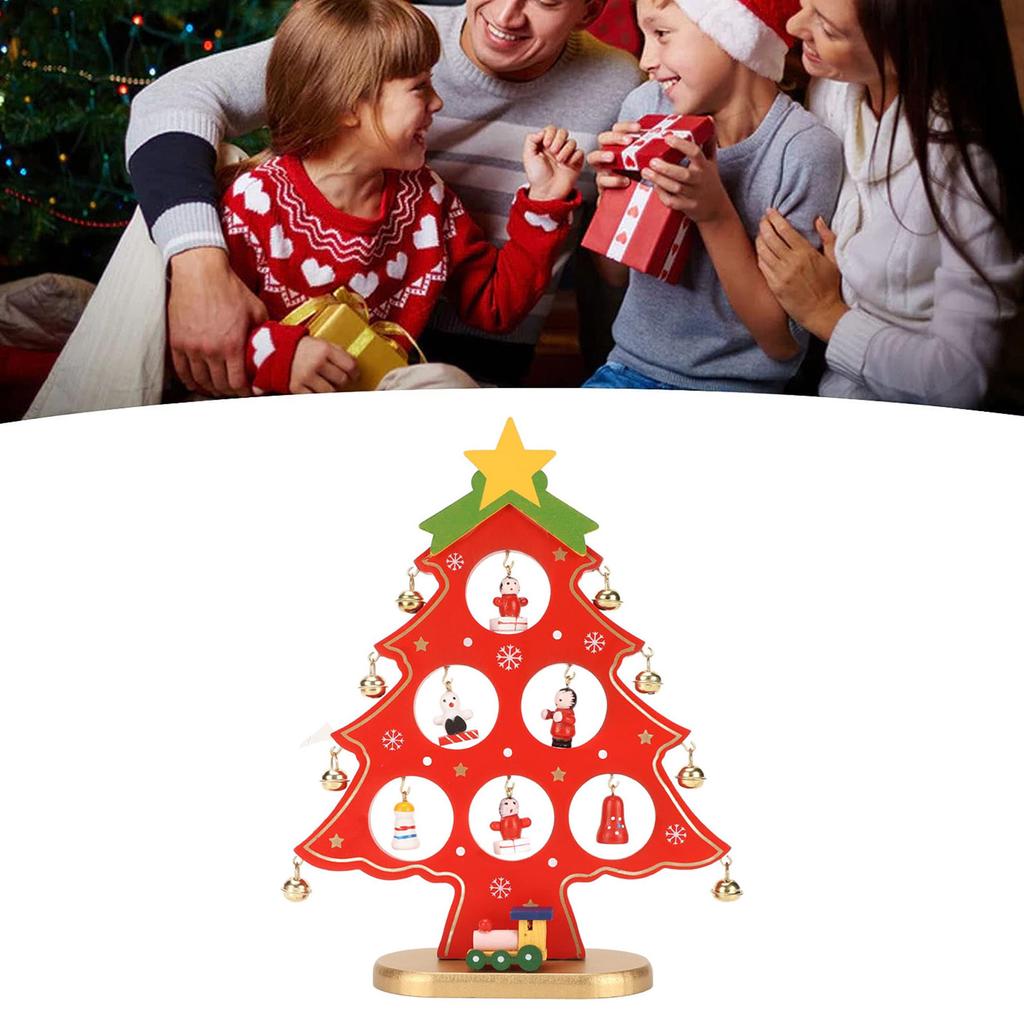 Wooden Christmas Tree Tabletop Decoration Desktop Christmas Tree with Mini Ornaments for Tabletop Decoration Ornament Red