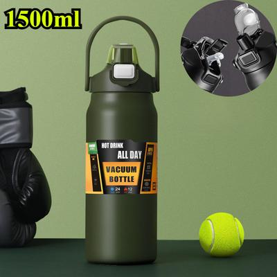 1.5L Insulated Water Bottle Portable Thermos Straw Thermal Cup Tumbler Thermo Bottle Vacuum Flasks Sports Water Cup Drinkware