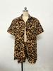 Leopard Print Short Sleeve Shirt & Shorts Set - Women's Summer Two-Piece
