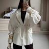 Oversized Blazer Jacket Women Casual Solid Turn Down Collar Lace Up Coat Autumn Fashion Design Street Commute Office Lady Jacket