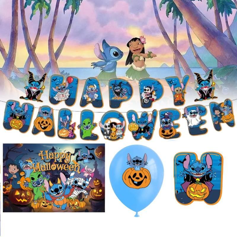 Adorable Stitch Themed Party Decoration Set With Banners Balloons And Backdrop For Halloween Celebrations