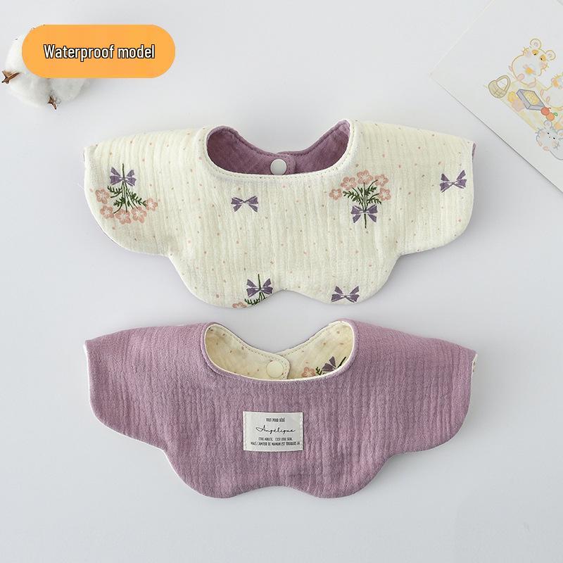 Dwustronny, wodoodporny śliniaczek dla niemowląt w stylu koreańskim z płatkami, wykonany w 100% z gazy bawełnianej