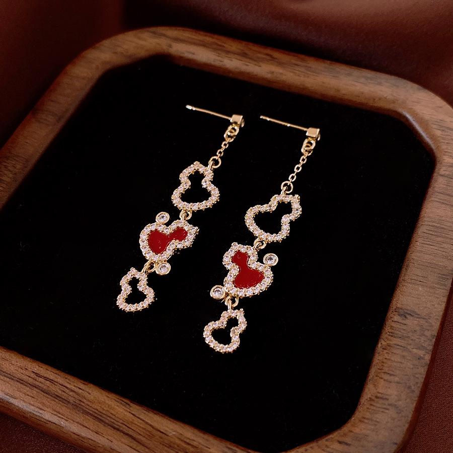 

Серьги-пусеты из посеребренного серебра 18 карат с цирконом и кисточкой-тыквой - пусеты в национальном стиле для женщин