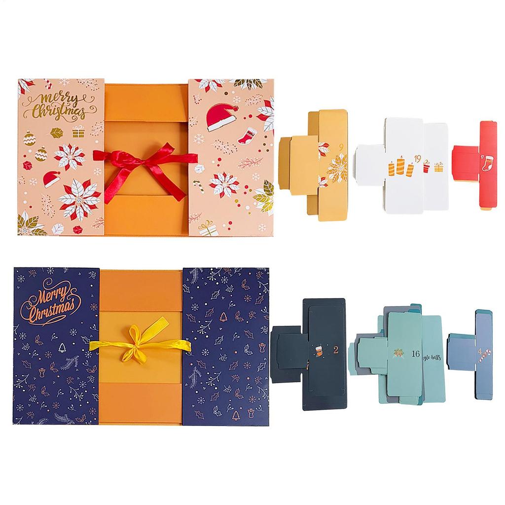 Christmas Empty Countdown Boxes 24-Day Seasonal Ornament Empty Countdown Box to Fill for Winter Holiday Christmas Eve Xmas Gift