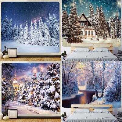 Christmas Snow Scene Home Decor Art Tapestry Christmas Tree Boho Decoration Wall Hanging Tapestry