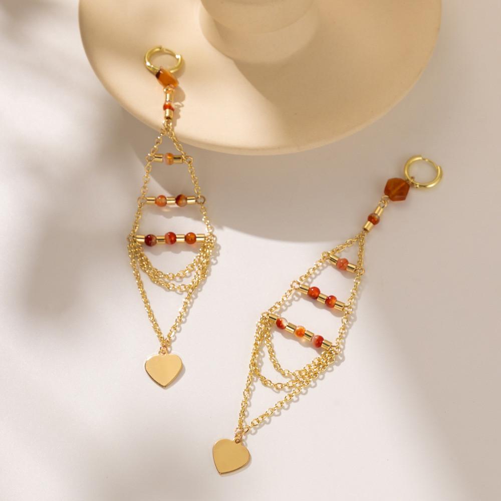 2023 Glamorous Gold Plated Triangle Crystal Heart Tassel Earrings Women For