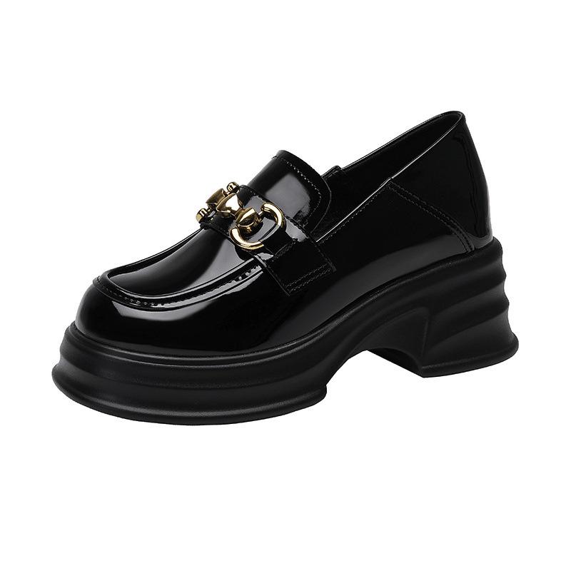 Small leather shoes women's new metal buckle inner height increase women's shoes 3233 single shoes muffin shoes thick sole