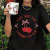 2026 Youre The Best A Cherry On Top of A Beautiful Patterned Shortsleeved Tshirt Womens Shortsleeved Cotton Casual Top
