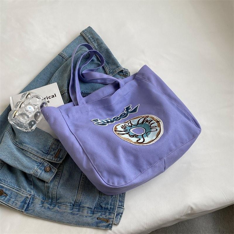 

Versatile Large Capacity Canvas Tote Bag For Daily Use With Chic Aesthetic And Comfortable Feel Purple