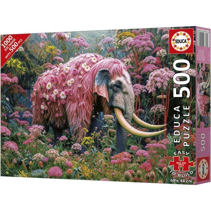 Puzzle - EDUCA - Éléphant Fleuri - 500 pièces - Thème Animaux - Pour enfants à partir de 10 ans