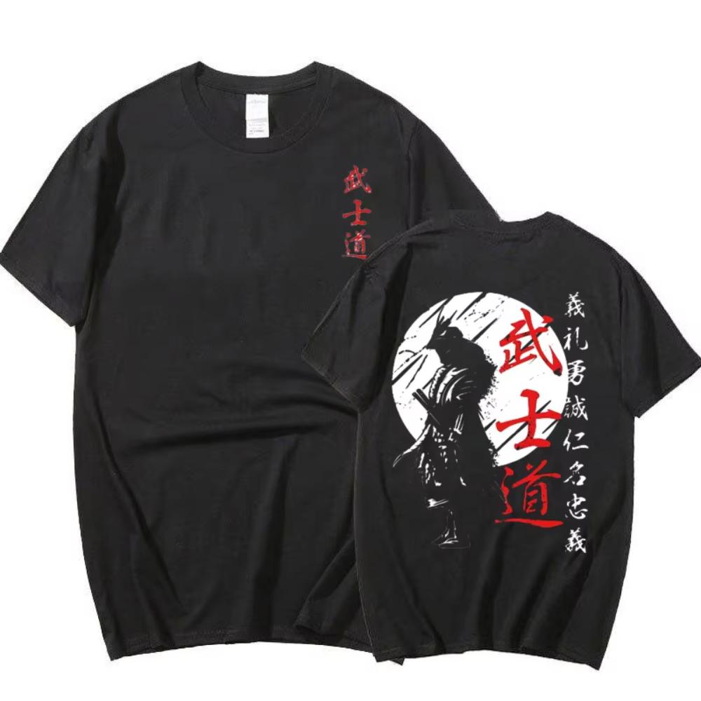 Japan Samurai Spirit Cotton T Shirts for Men Japanese Style Back Print Loose Oversized Tops T-shirt Bushido Men Women Gifts Tee