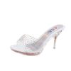 Summer new high-heeled slippers simple PU thin-heeled rhinestone rubber heels