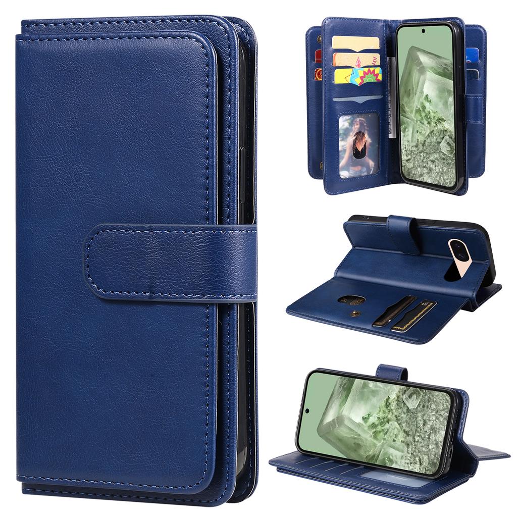 For Google Pixel 8a Leather Case with 10 Card Holder Phone Cover Stand