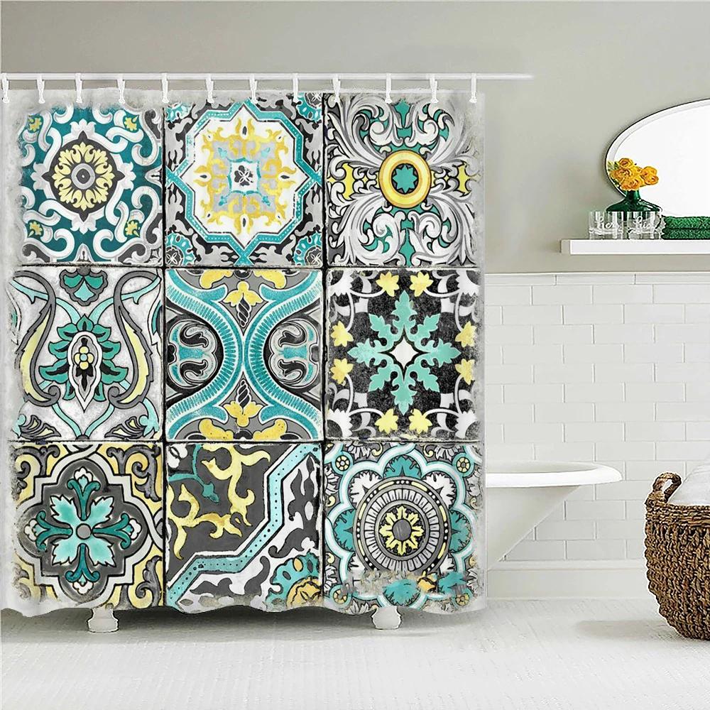 Indian Bohemian Style Shower Curtain Bathroom Waterproof Cloth Printed Mandala Decoration Bath Curtains large 240x180 With Hooks