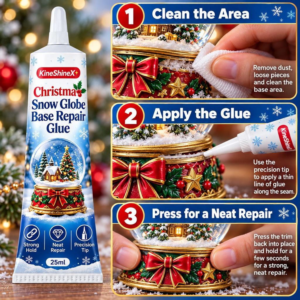 Christmas Snow Globe Base Repair Glue, Strong Hold Precision Tip for Holiday Decor Fix, Easy Clean Display Ready
