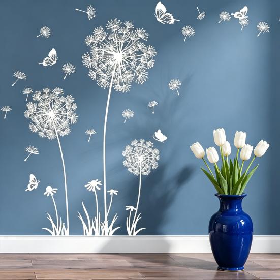 2 Sheets Dandelion Wildflower Wall Decals Peel And Stick Floral Butterflies Wall Stickers