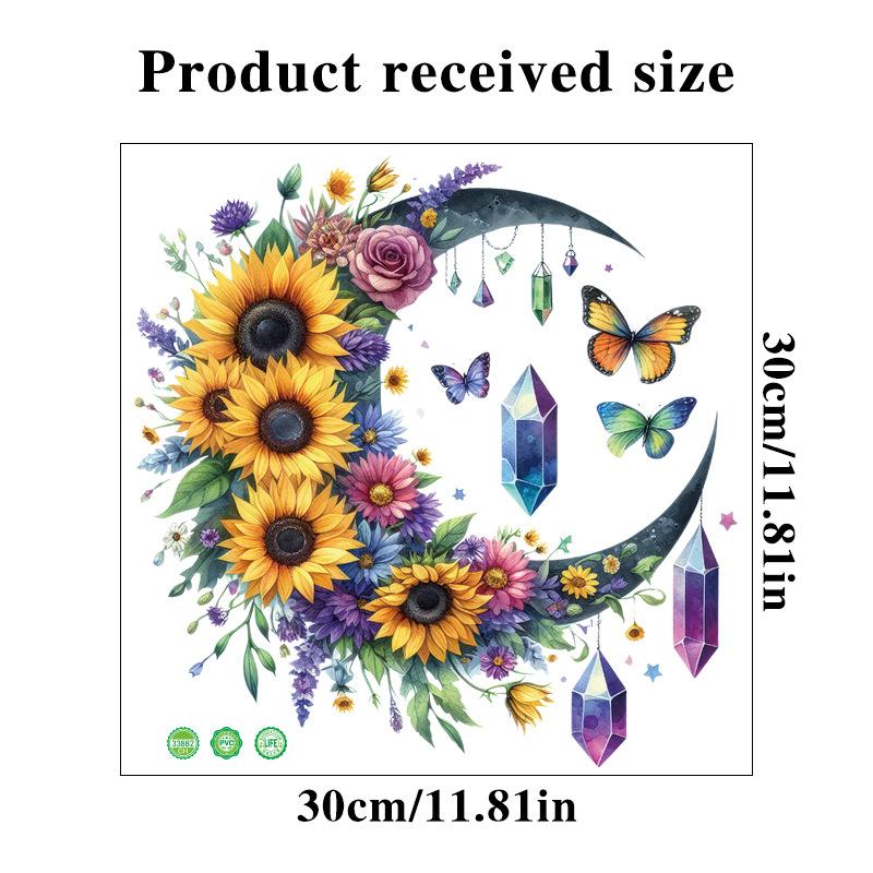 Sunflower Moon Wall Stickers Self-Adhesive Flower Butterfly Decals for Kids Room Door Fridge Peel Stick Home Decor