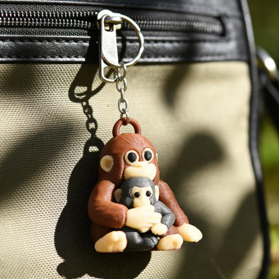 Monkey Holding Plush Toy Keychain 3D Printed Baby Monkey Hanging Keychain Cute Animal Bag Charm for Keys Backpack