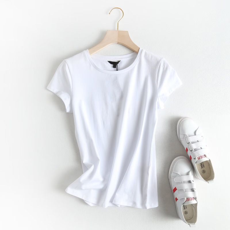Spring New Arrival Cotton Tee Basic Shirt Base White Shirt Silm round Neck Short Sleeve T-shirt 6850900