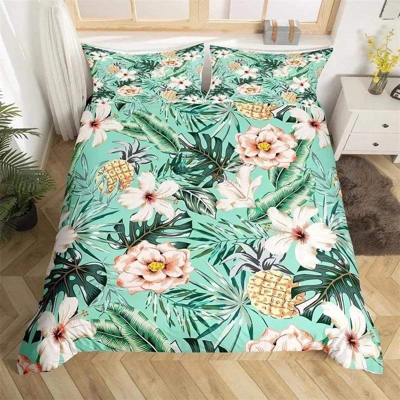 Rustic Flower White Bedding Set Microfiber Tree Leaves Floral Duvet Cover Set 3D Print Quilt Cover With Pillowcases Room Decor