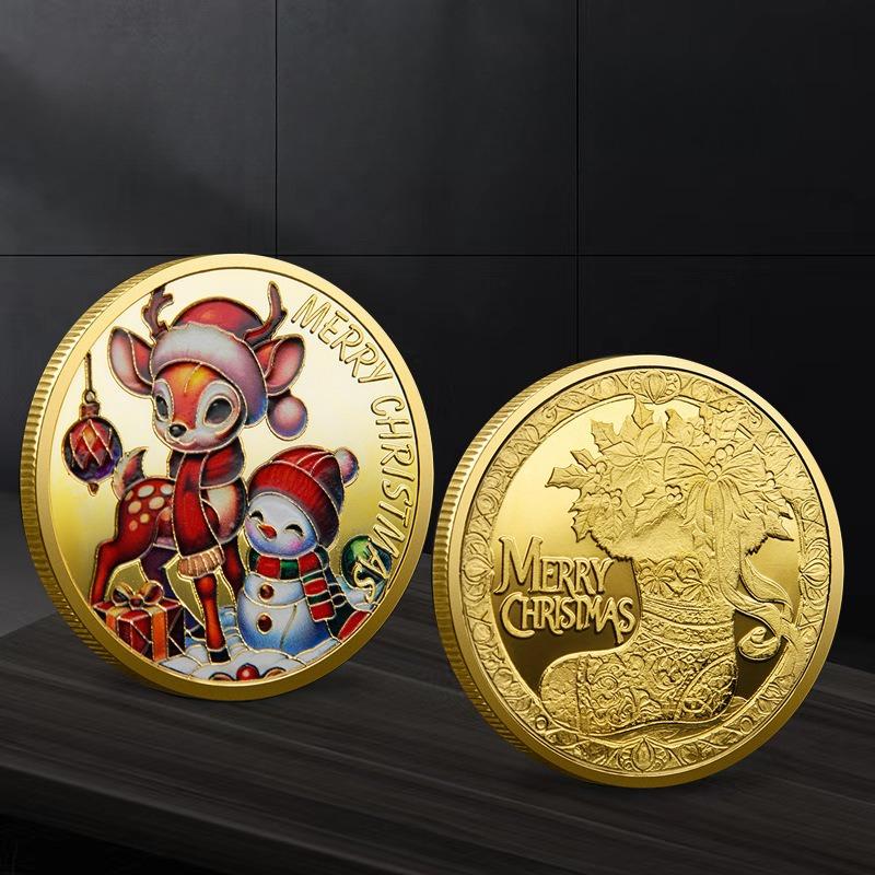 Weihnachtsmann Gedenkmünzen, Farbige Geprägte Gedenkabzeichen Weihnachtsgeschenke Farbige Gold- und Silbermünzen, Weihnachtsgeschenke