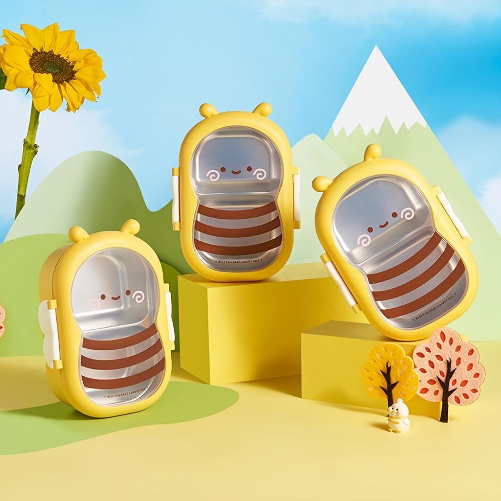 Portable Stainless Steel Lunch Box Cute Bee Shape Bento Box Leak-Proof Double Compartment Outdoor Camping Picnic Food Container