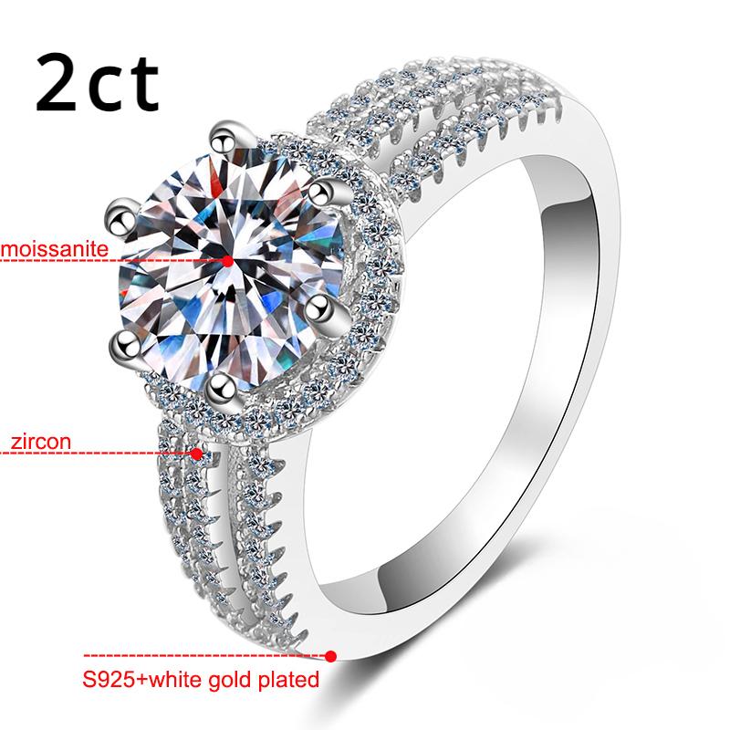2/3CT luxusní moissanitové snubní prsteny pro ženy, pozlacené bílým zlatem, třpytivý diamantový pásek S925 šperky z mincovního stříbra