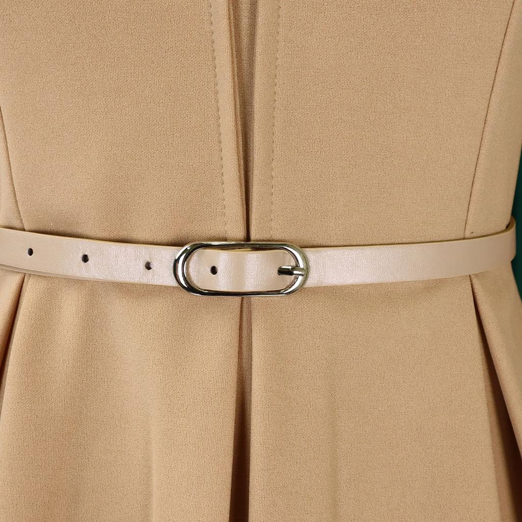 Elegantes Büro-Damenkleid Neuer V-Ausschnitt Dreiviertelärmel Gürtel in der Taille Wadenlang Formelles Business-Arbeitskleid