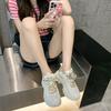 Women's Thick Bottom Dad Sports Shoes - White and Beige Lace Up Casual Shoes, Thick Rubber Sole, Comfortable All Season