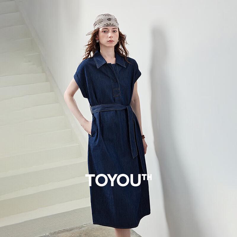 

Women s Short Sleeve Pure Cotton Denim A-Line Dress XL