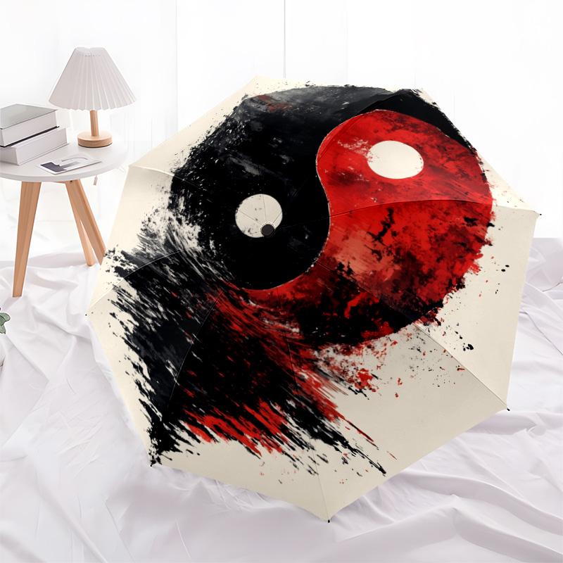 Yin-Yang Symbol  Pattern, Automatic Folding Umbrella, Portable and Foldable Design, 8 Ribs, a Christmas or Birthday Gift.