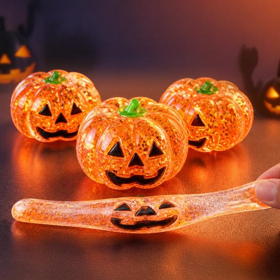 Relaxation Squeeze Ball 1/2/3Pcs Halloween Pumpkin Stress Relief Toy Creepy Head Glitter for Kids Adults Party Favors Fidget Toy