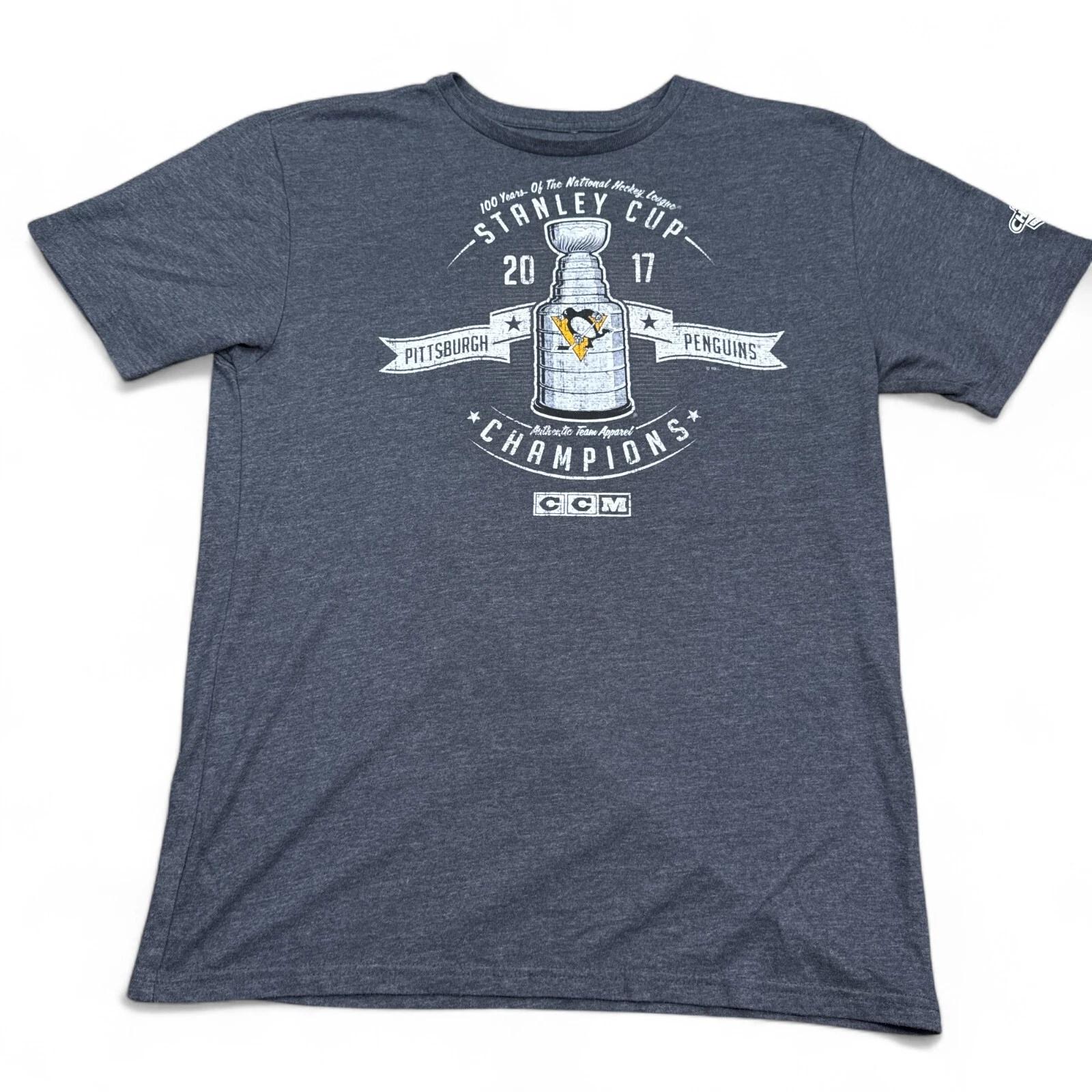 Pittsburgh Penguins T Shirt Adult Size Large Gray Stanley Cup Champions NHL XL