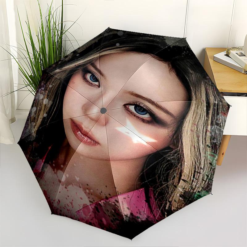 1pc Kpop Umbrella Portable Folding Umbrella Iron Frame Hole Bone Structure Outdoor Home Umbrella